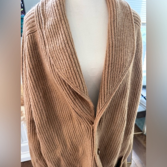 Lands' End 100% Camel Hair Men's Brown Ribbed Cardigan made in Scotland - Picture 4 of 13